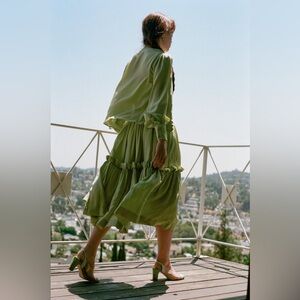 Maryam Nassir Zadeh MNZ aerial moss green silk skirt 24” waist XS/s